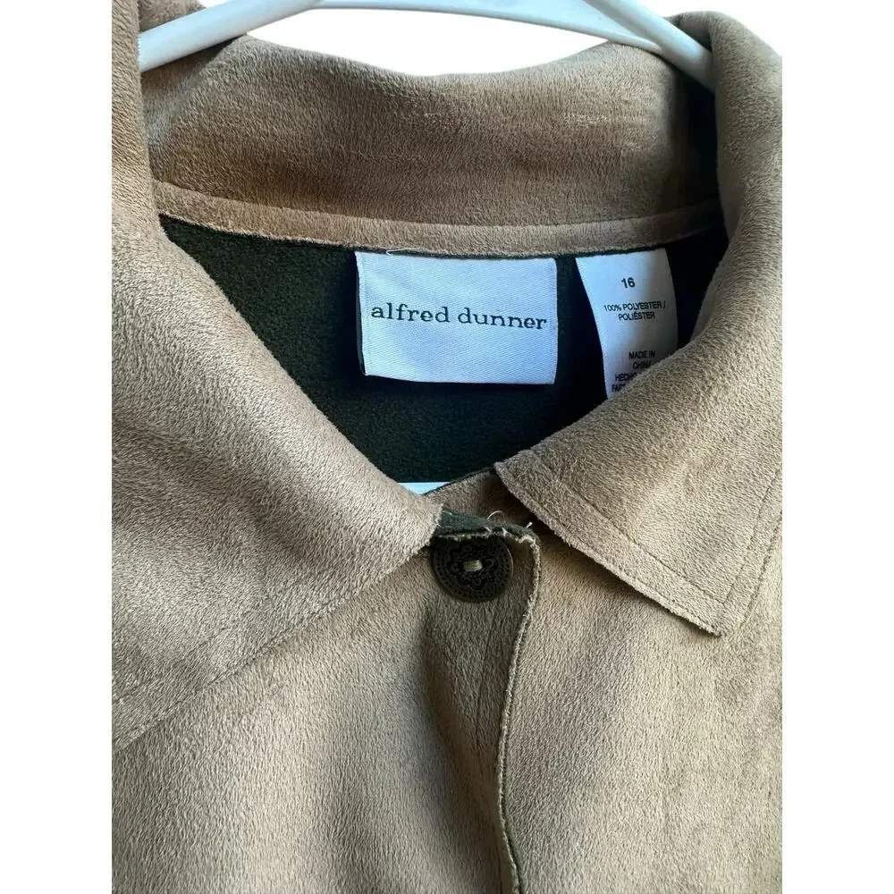 ALFRED DUNNER Beige Suede Polyester Button Up Shacket Fleece Jacket Sz 16